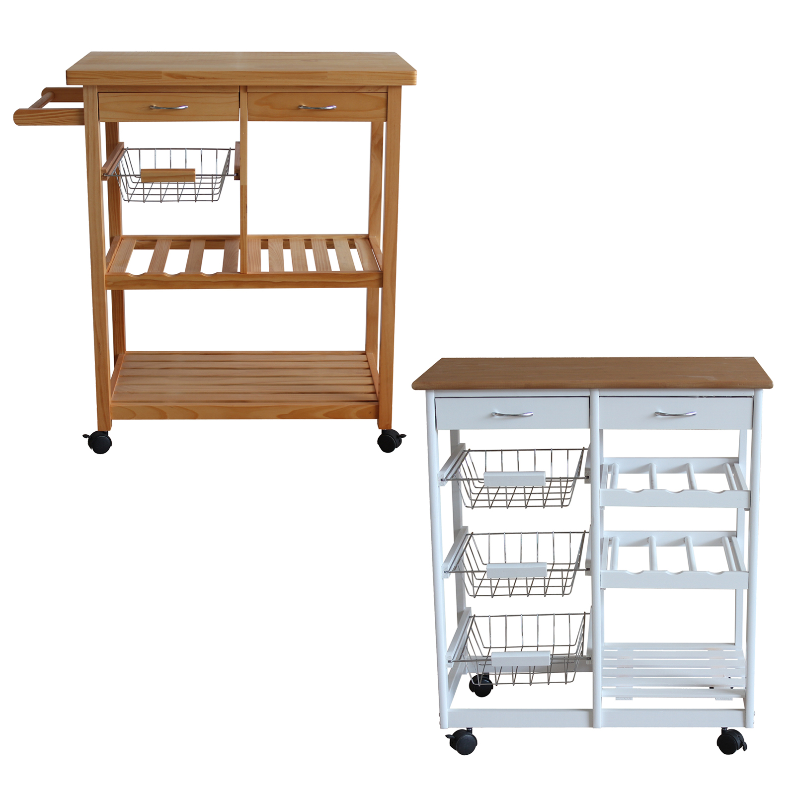 FoxHunter Kitchen Trolley Island Wooden Wine Storage Rack Worktop