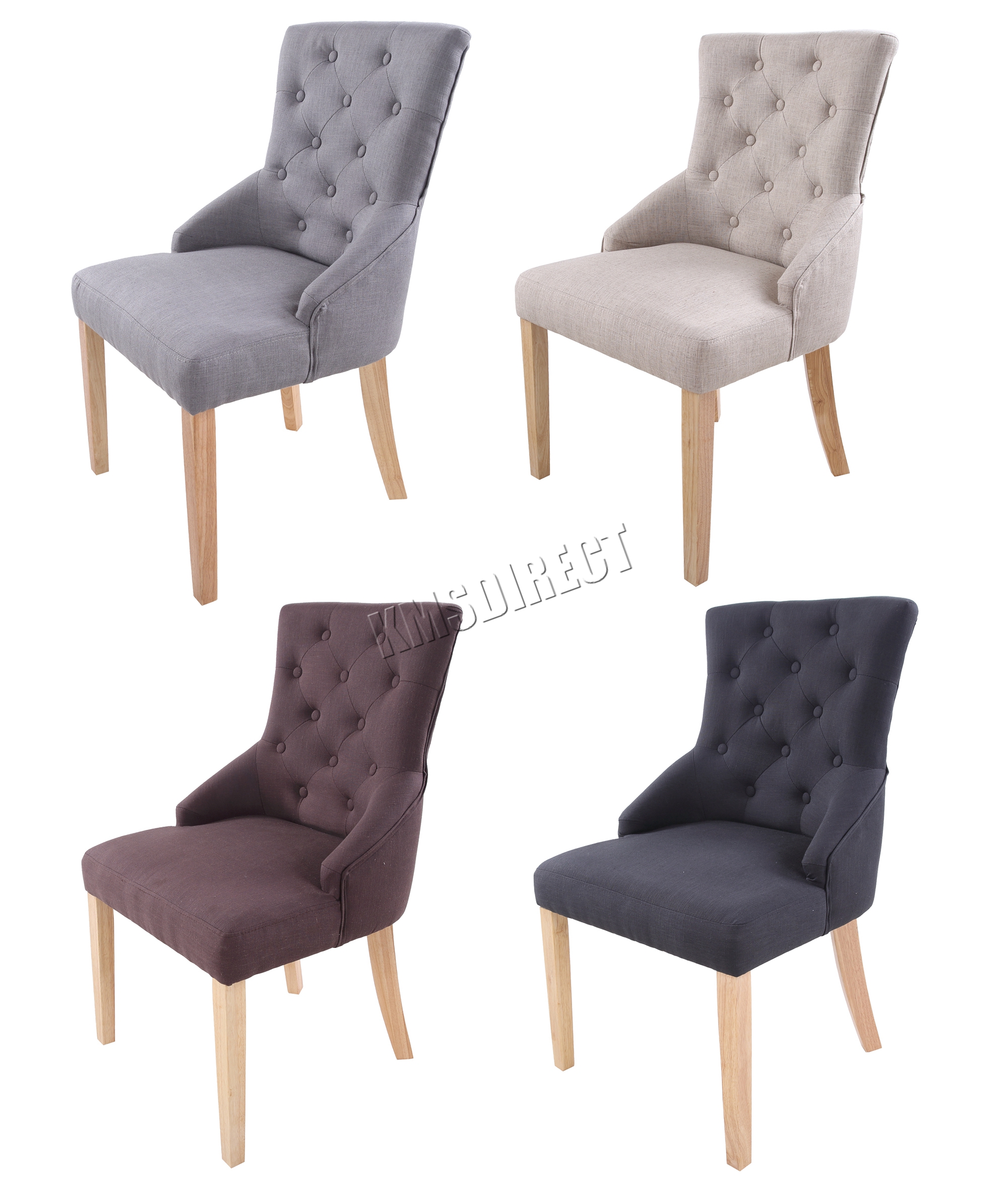 FoxHunter New Linen Fabric Dining Chairs Scoop Button Back FoxHunter New Linen Fabric Dining Chairs Scoop Button Back