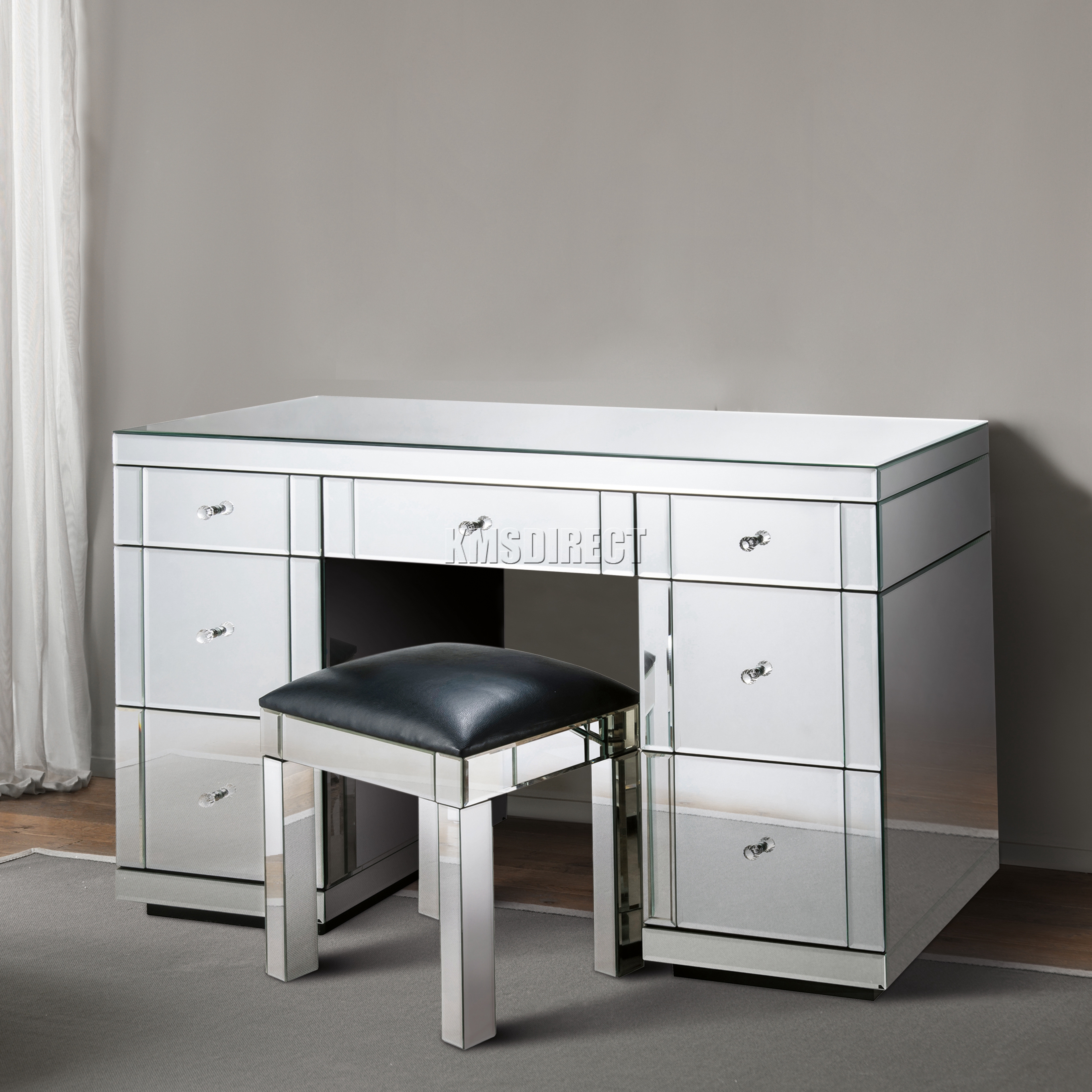 FoxHunter Mirrored Furniture Glass Dressing Table With Drawer Console