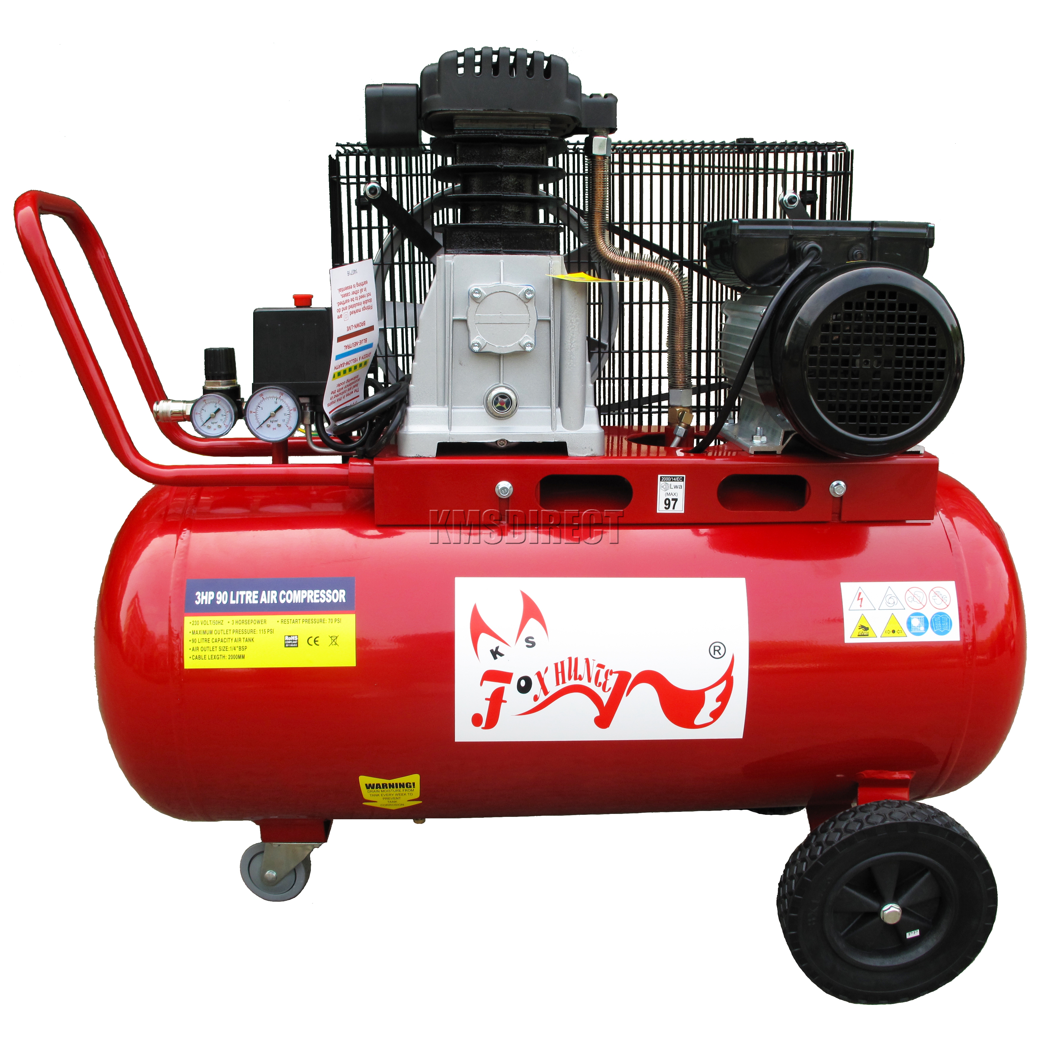 foxhunter air compressor 90l litre 3hp 8 bar electric 20 gallon with wheel new ebay foxhunter air compressor 90l litre 3hp 8 bar electric 20 gallon with wheel new ebay