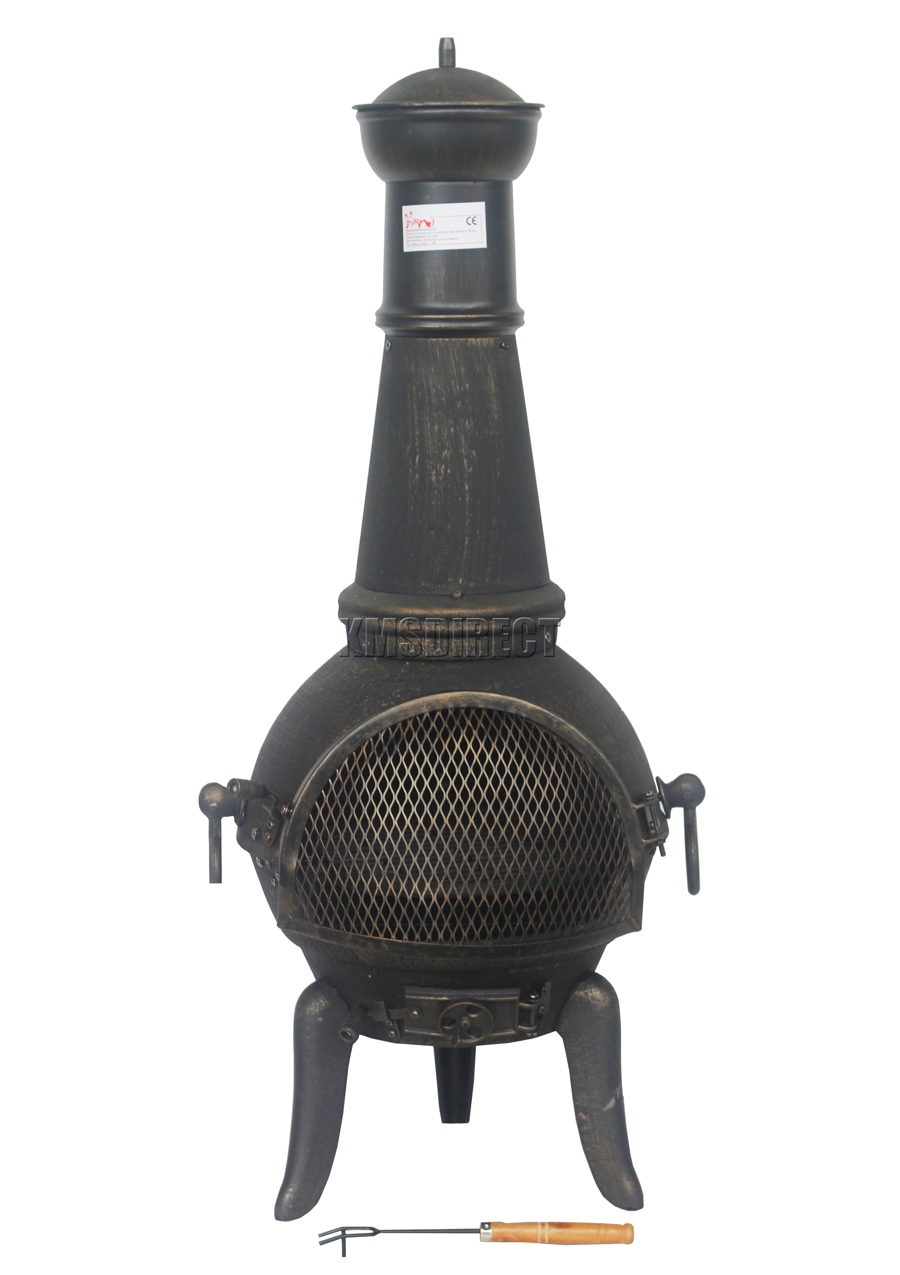 FoxHunter Gold Cast Iron Steel Chimenea Chiminea Chimnea Heater Fire