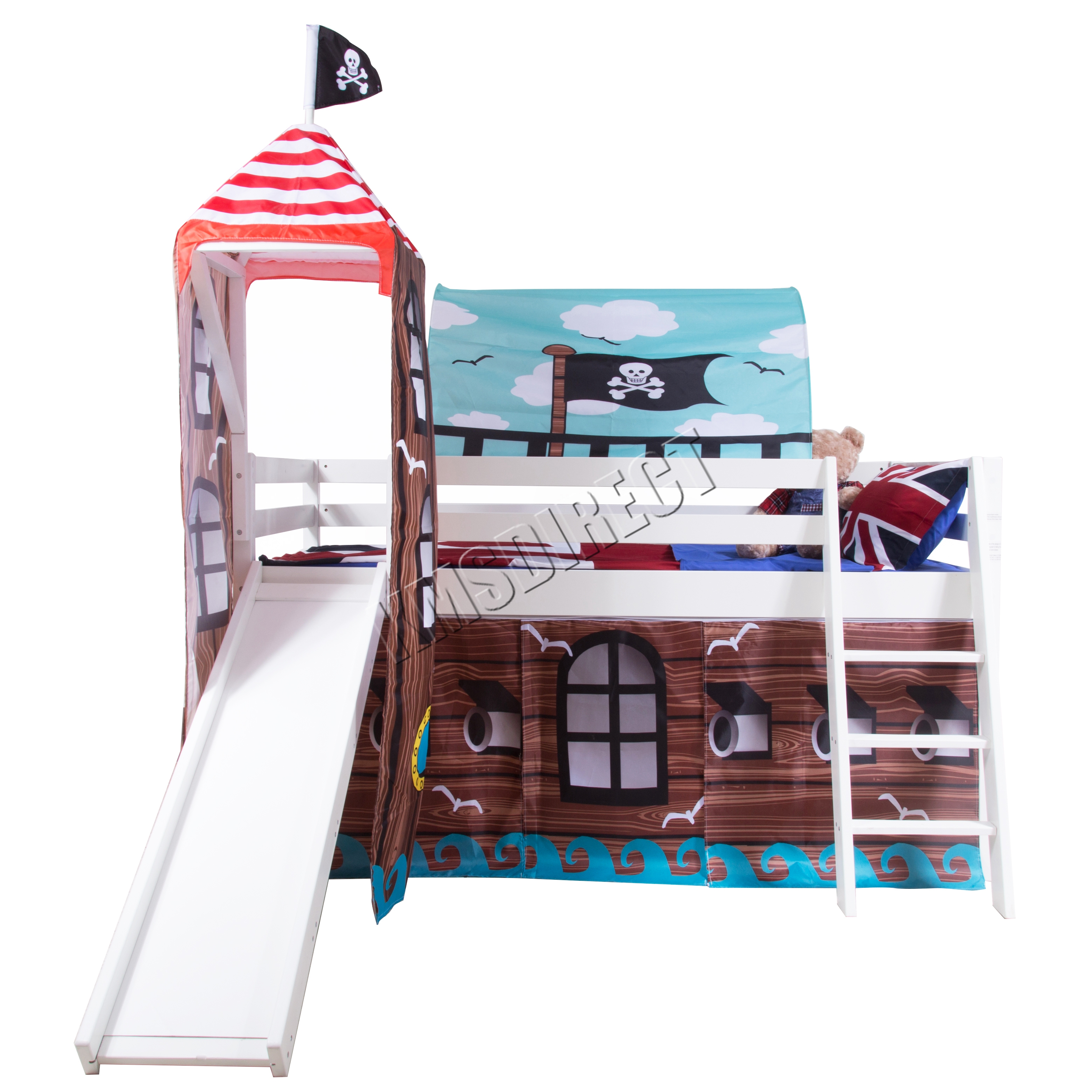 FoxHunter Wood Mid Sleeper Cabin Bunk Bed Kids Tent Slide 3FT White