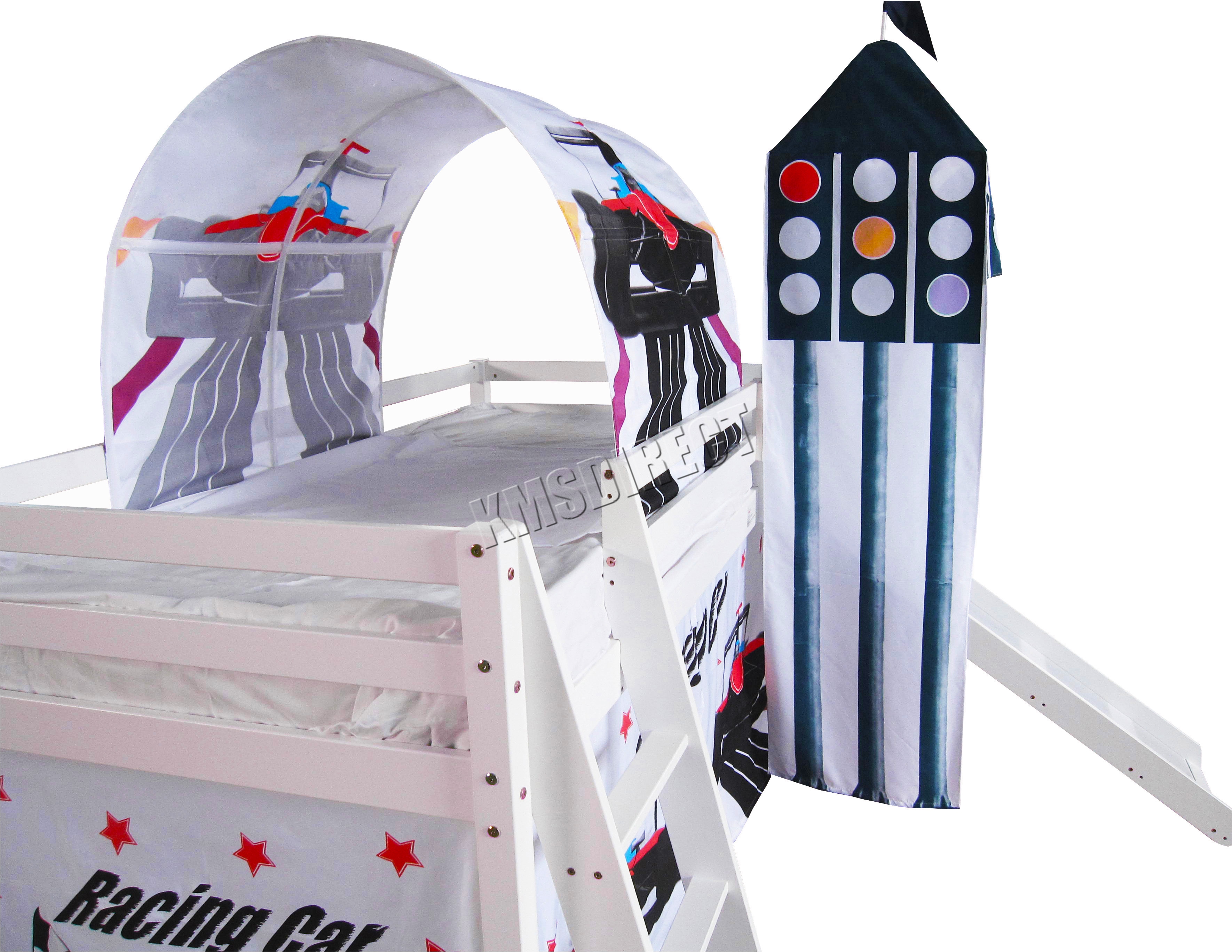 FoxHunter Children Wooden Mid Sleeper Cabin Bunk Bed Tent Single 3FT