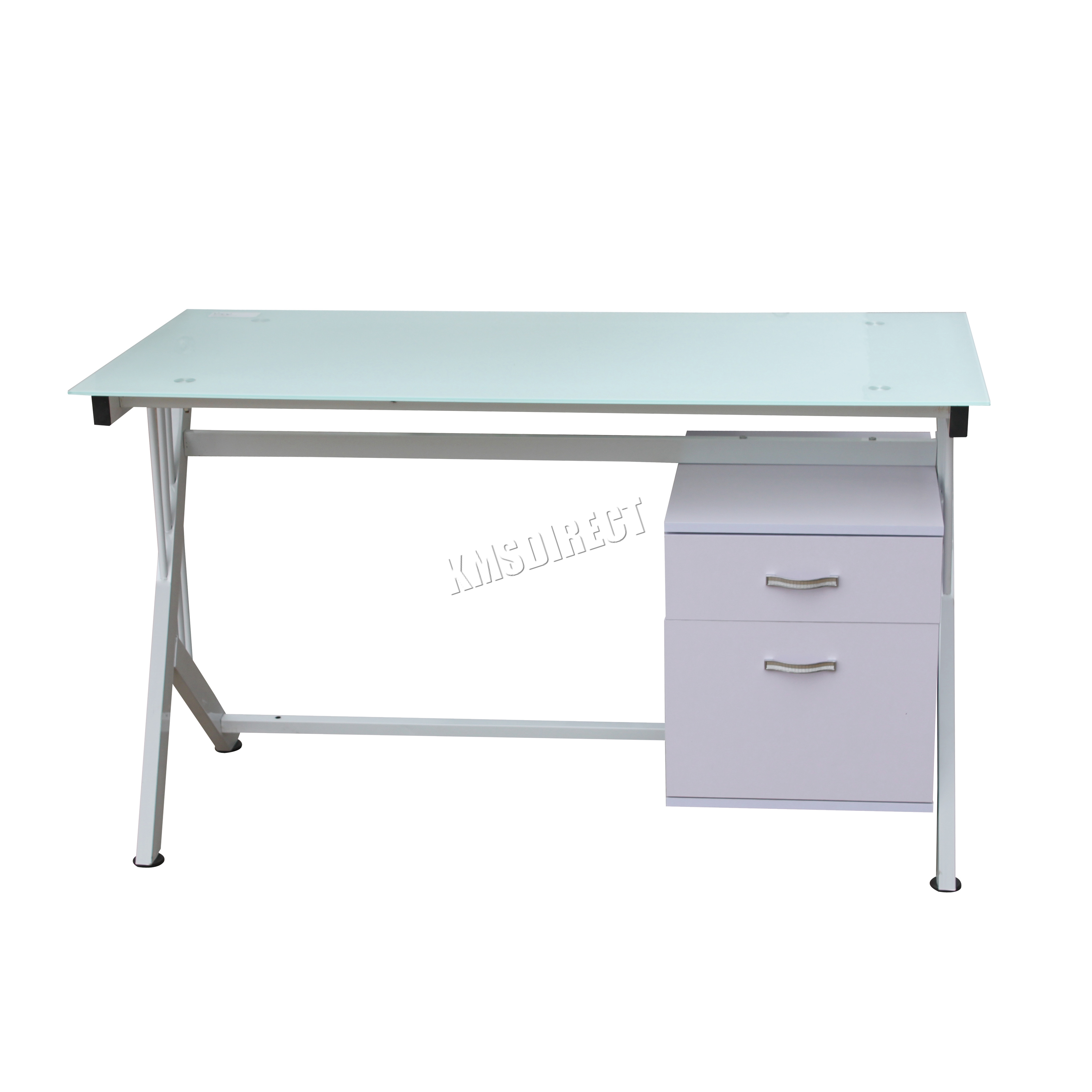 FoxHunter Computer Desk Table With Glass Top 2 Drawers 