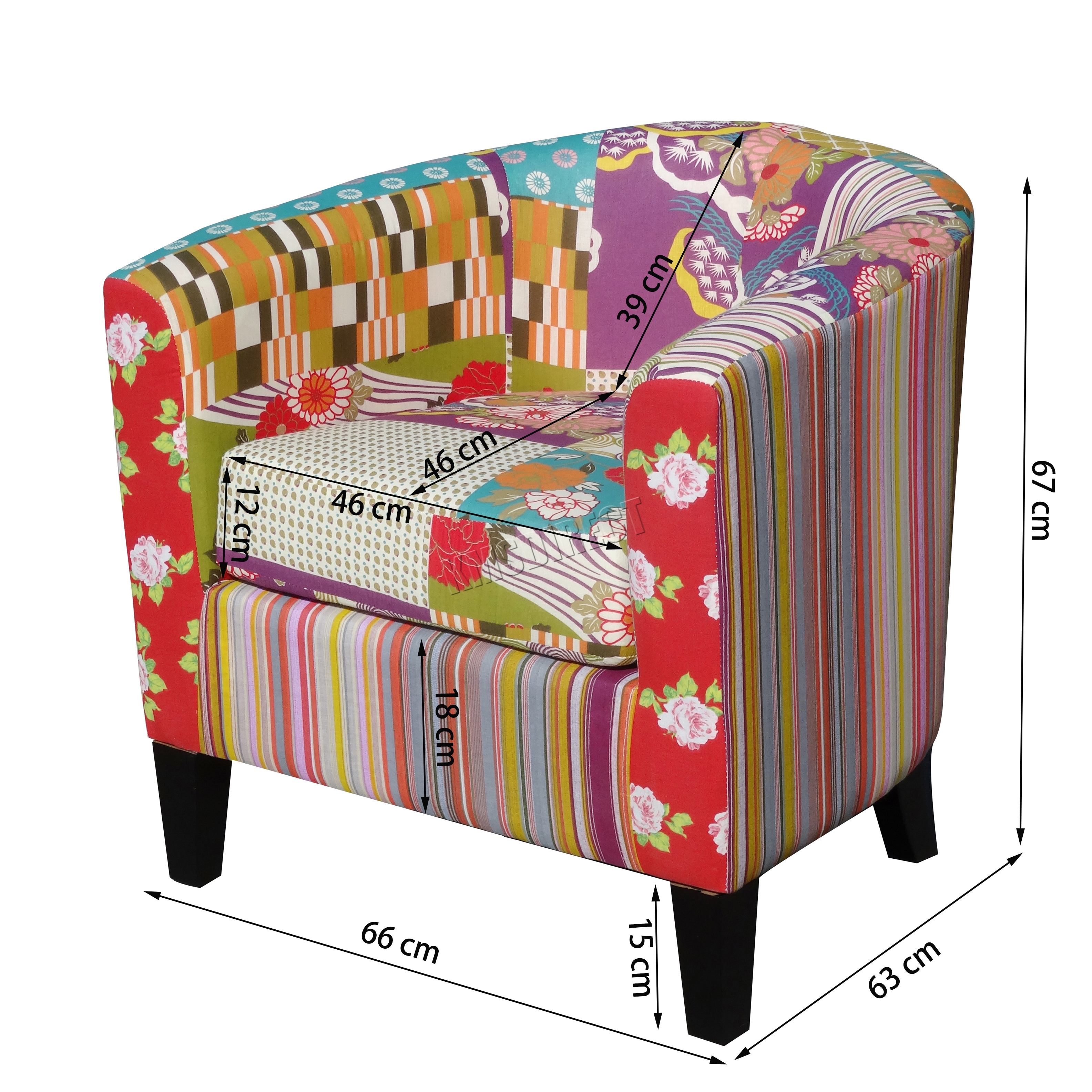 FoxHunter Patchwork Tub Chair Fabric Vintage Armchair Seat Living Room PC066