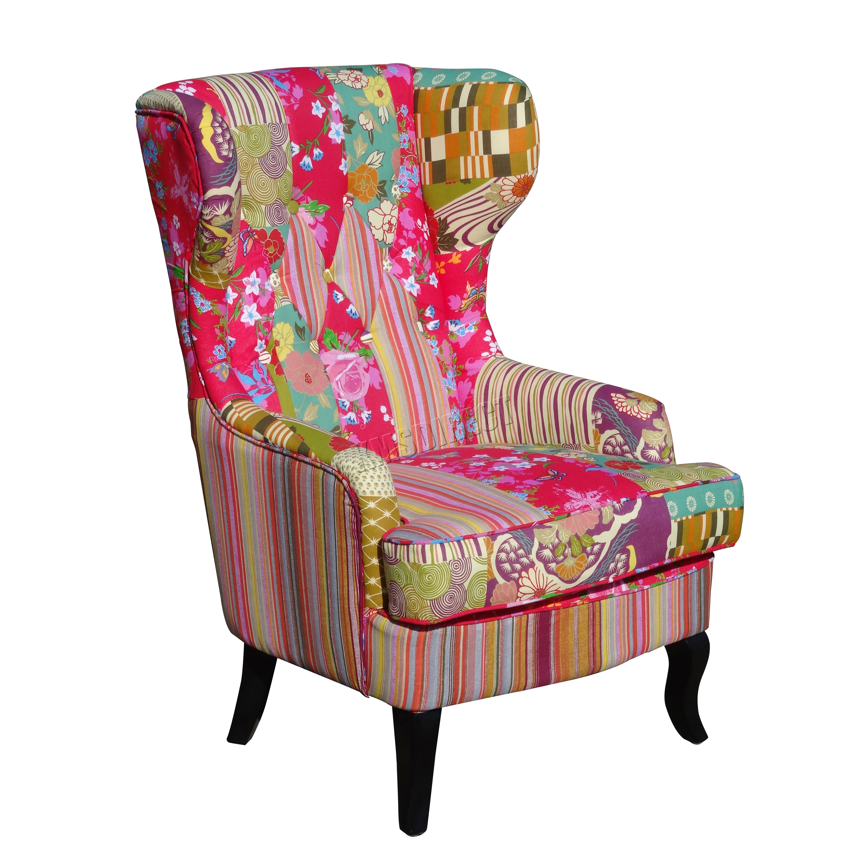 FoxHunter Patchwork Chair Fabric Vintage Armchair Seat Bedroom