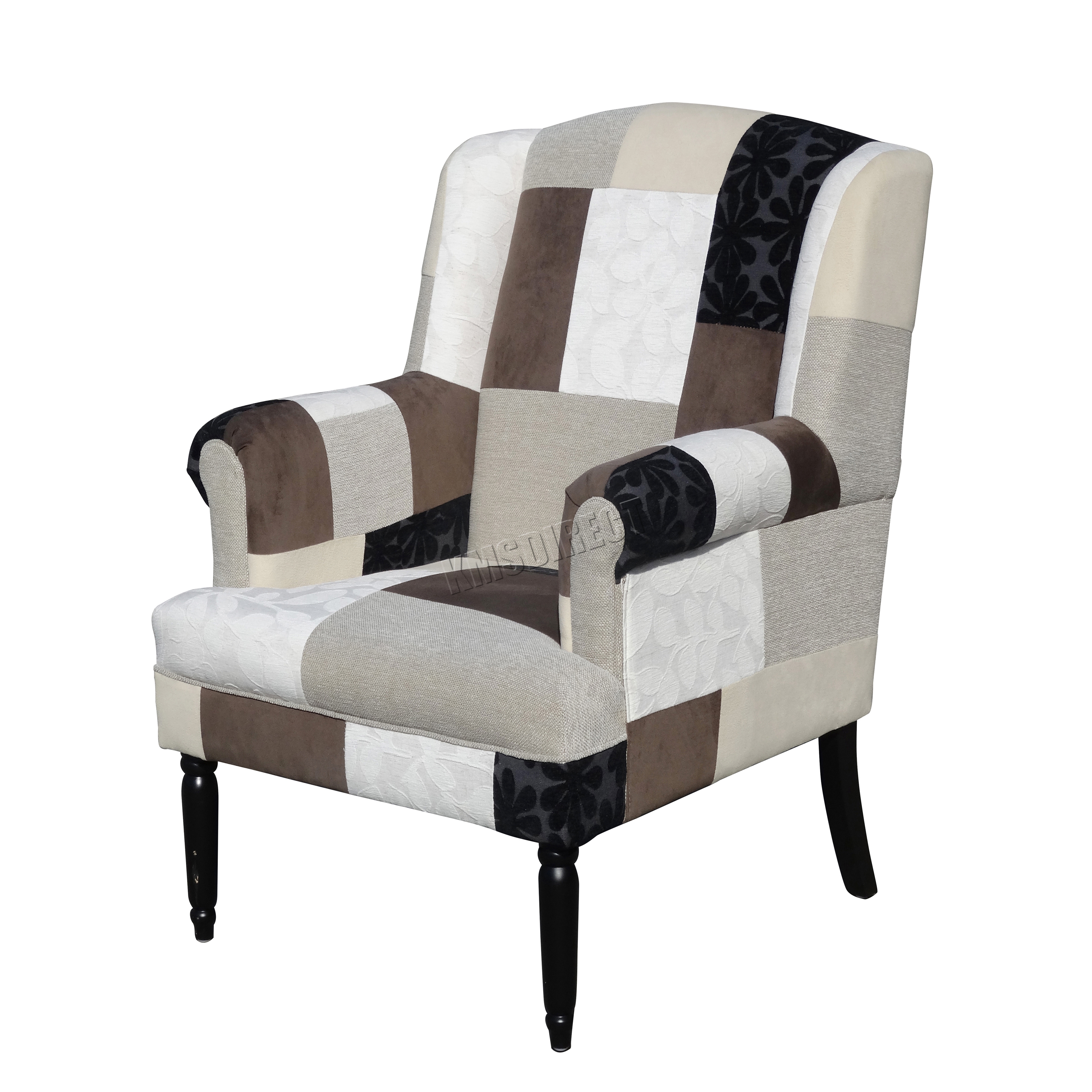 FoxHunter Patchwork Chair Fabric Vintage Armchair Seat Dining Living
