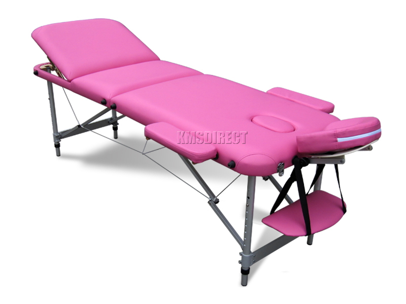 Pink Portable Massage Table Bed Beauty Therapy Couch 3 Section ALU