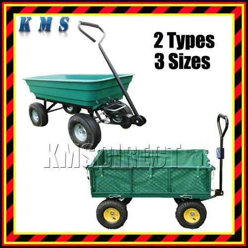 Heavy Duty 4 Wheel Garden Utility Trolley Cart Tipper Dump Wheelbarrow