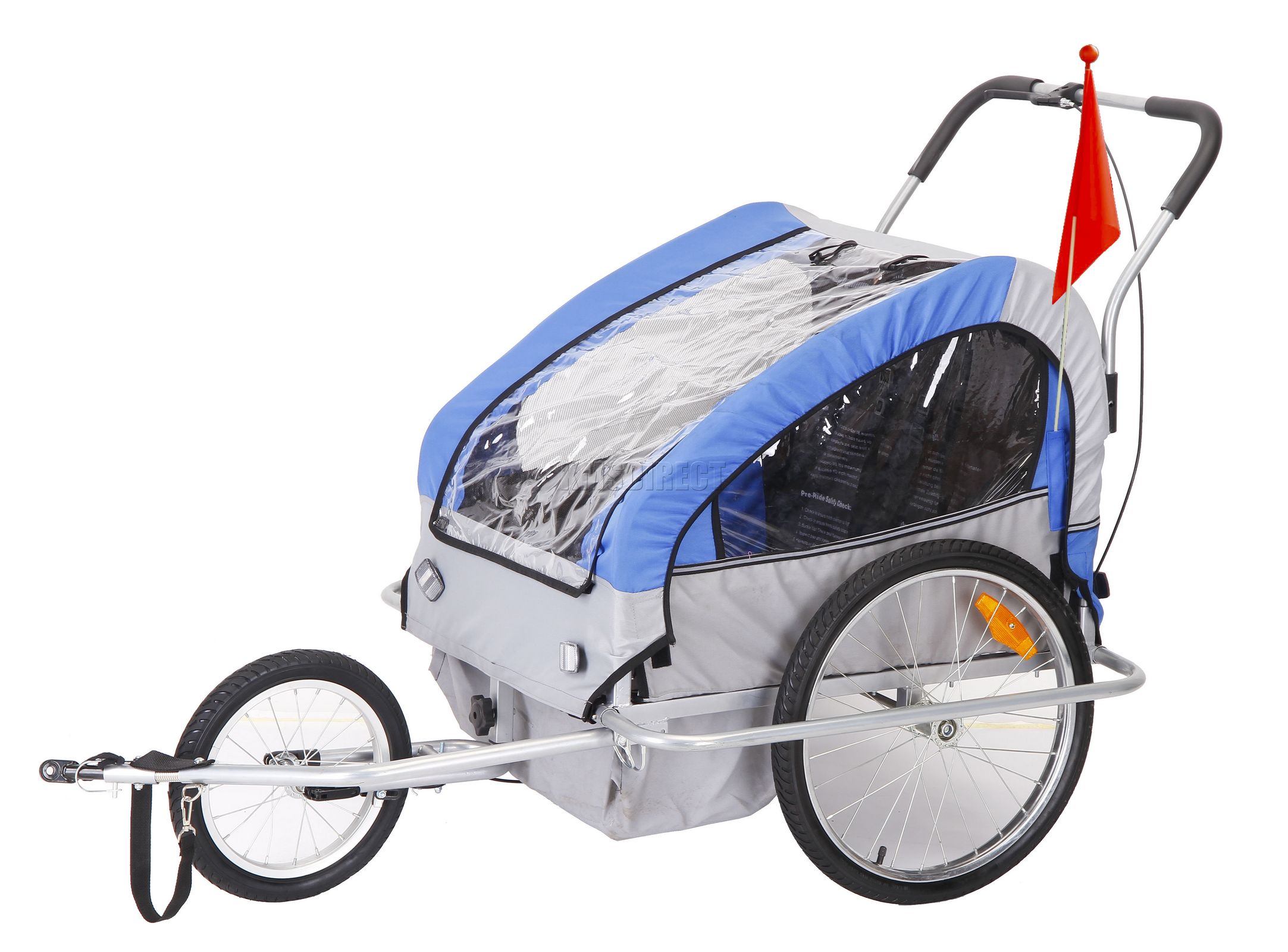 Blue Grey Double Kids Child Bicycle Bike Trailer Children Buggy Carrier Stroller eBay