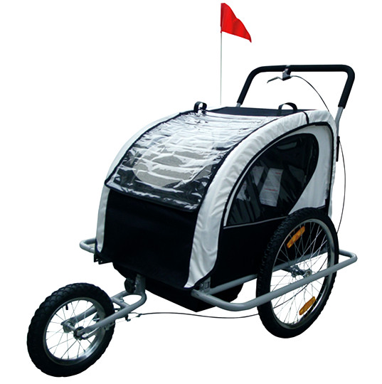 Black White Double Kids Child Bicycle Bike Trailer Children Buggy
