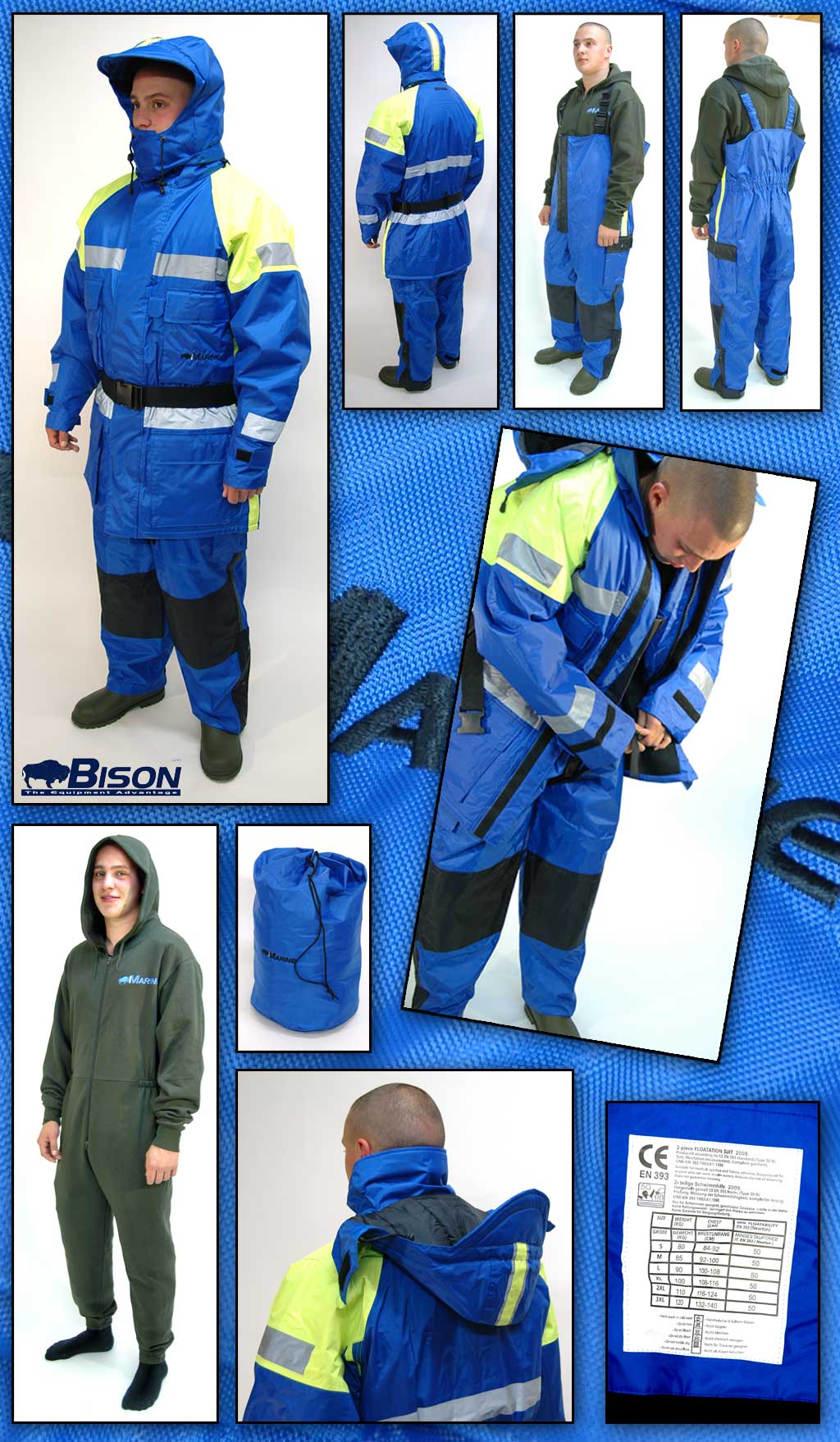 BISON 3pc THERMAL FLOTATION FLOATATION SUIT m,l,xl,xxl