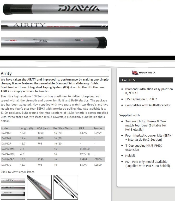 DAIWA DAIWA AIRITY 16M POLE ONLY Model No DAP160PO Enlarged Preview