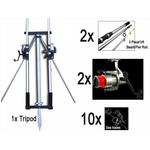 View Item PIER BEACH CASTING 2  ROD 2 REEL TRIPOD SEA FISHING KIT