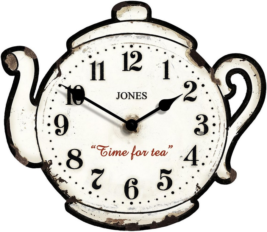 NEW Jones & Co Retro Vintage Style "Time for Tea" Teapot Wall Clock