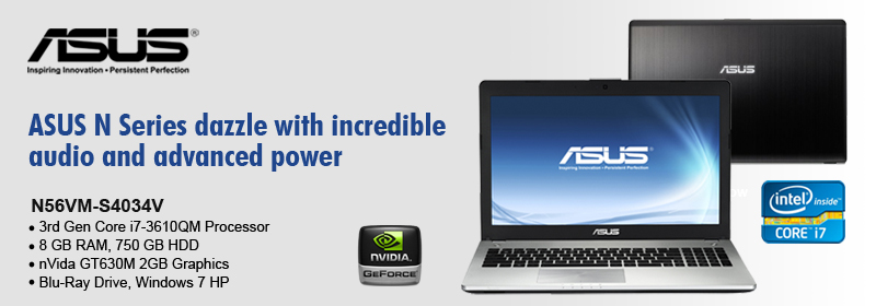 ASUS N56VM-S4034V Cheapest Core i7 laptop Intel Core i7-3610QM 8GB 750GB Blu-RAY Windows 7