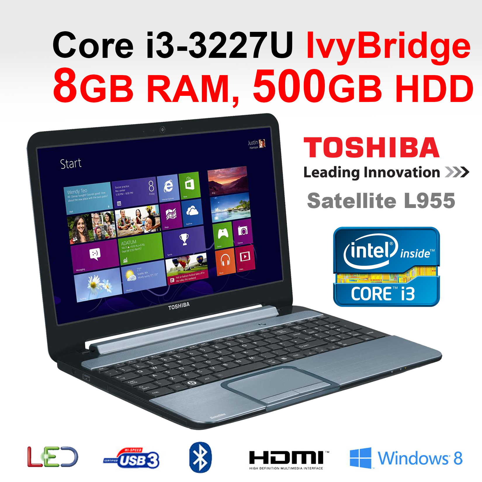 Toshiba L955 108 Cheap Gaming Laptop Core I3 3227U 8GB 500GB 15 6 DVDR