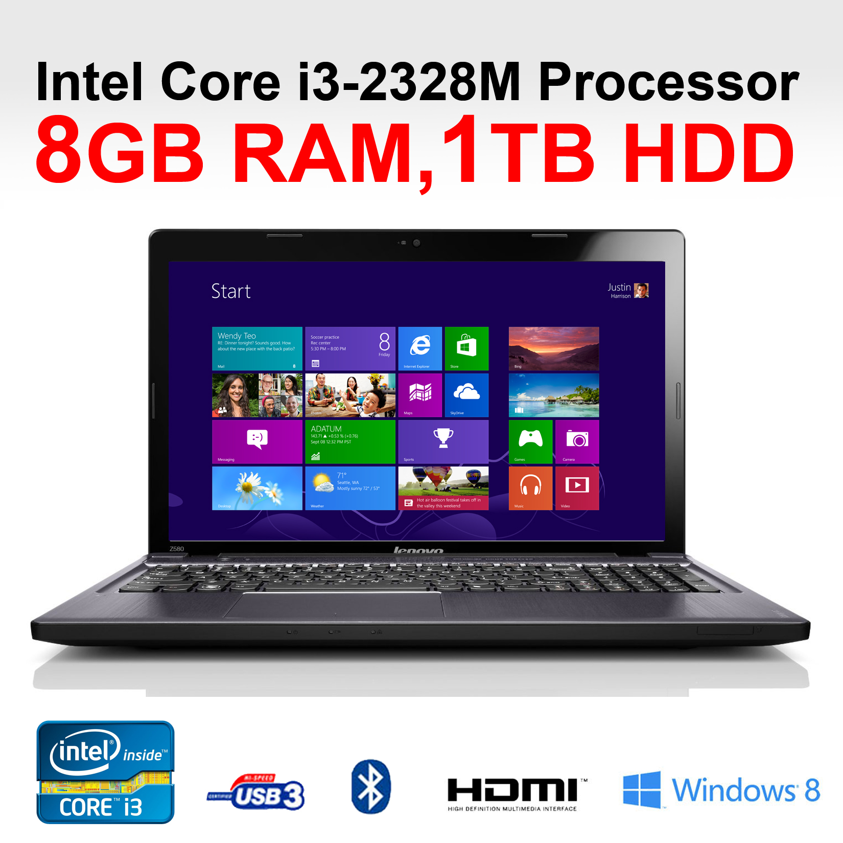 Lenovo Ideapad Z580 Gaming Laptop Core i32328M 8GB 1TB 15.6" HDMI DVD