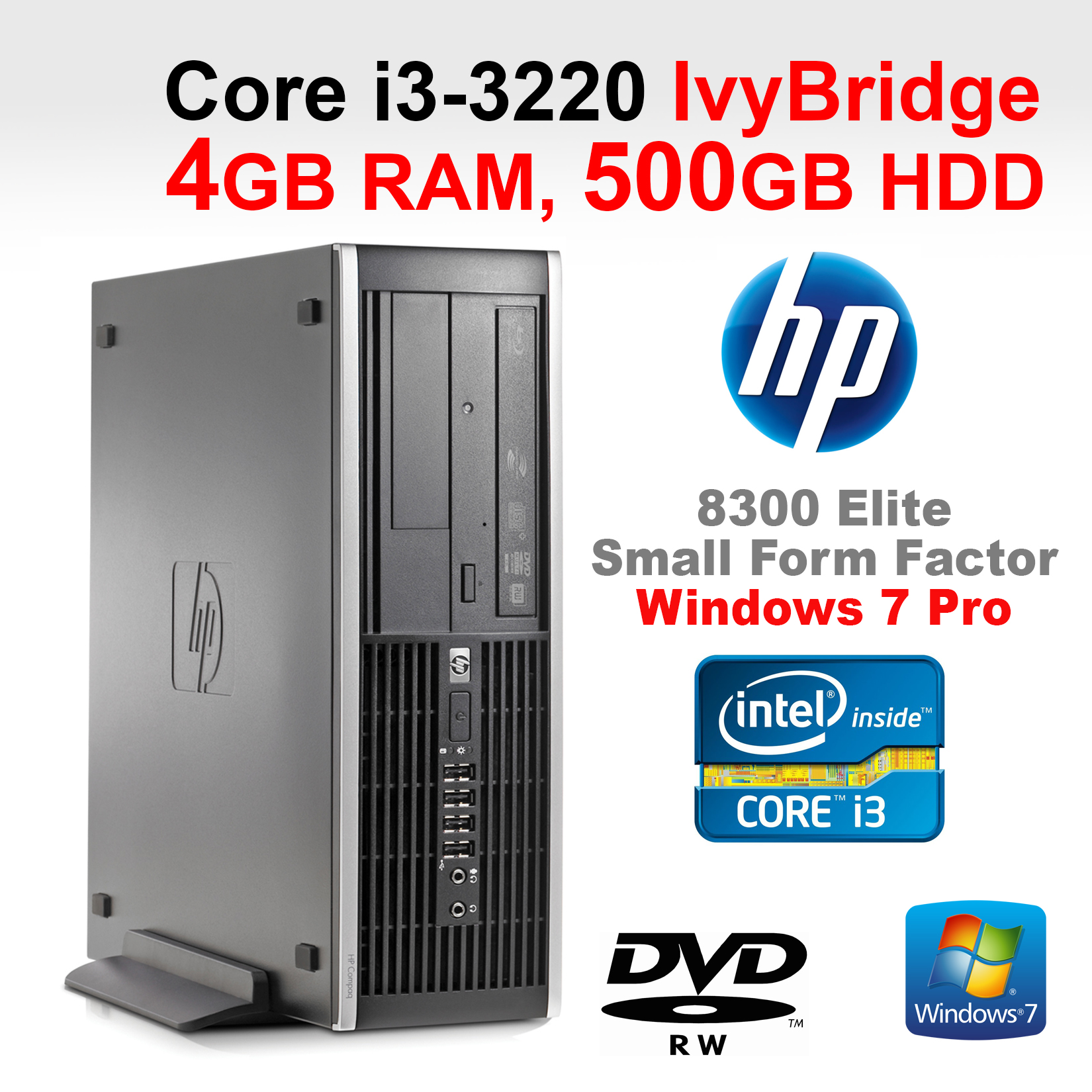 HP Compaq Elite 8300 SFF Desktop PC Core i33220 3.3GHz 4GB RAM 500GB