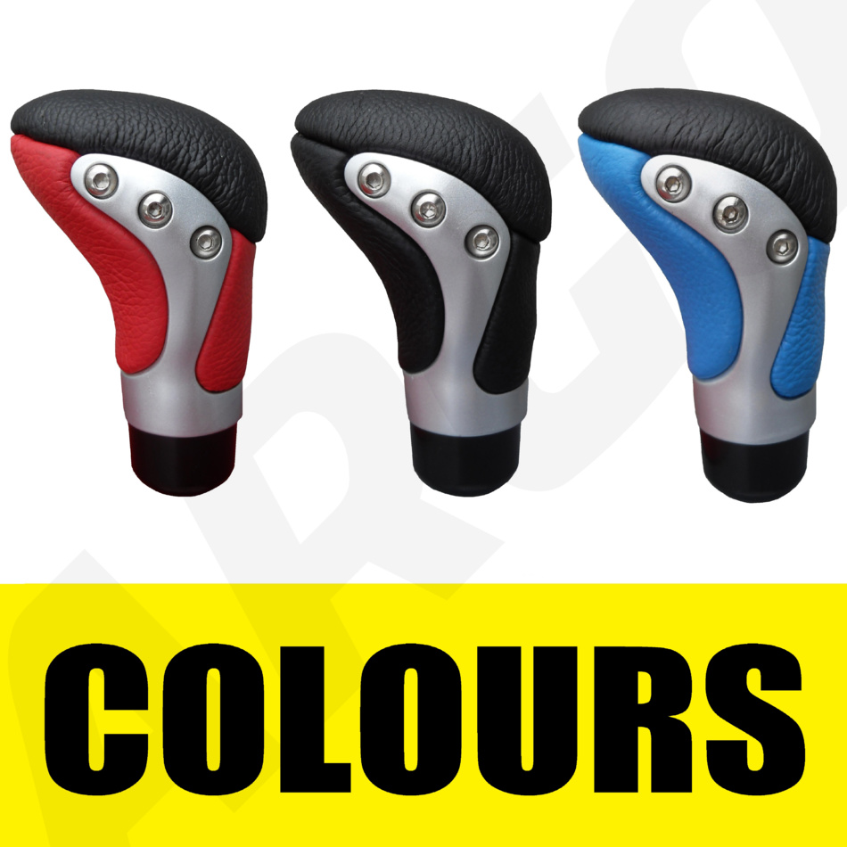 BLUE BLACK CHROME LEATHER GEAR SHIFT STICK LEVER KNOB HYUNDAI i20