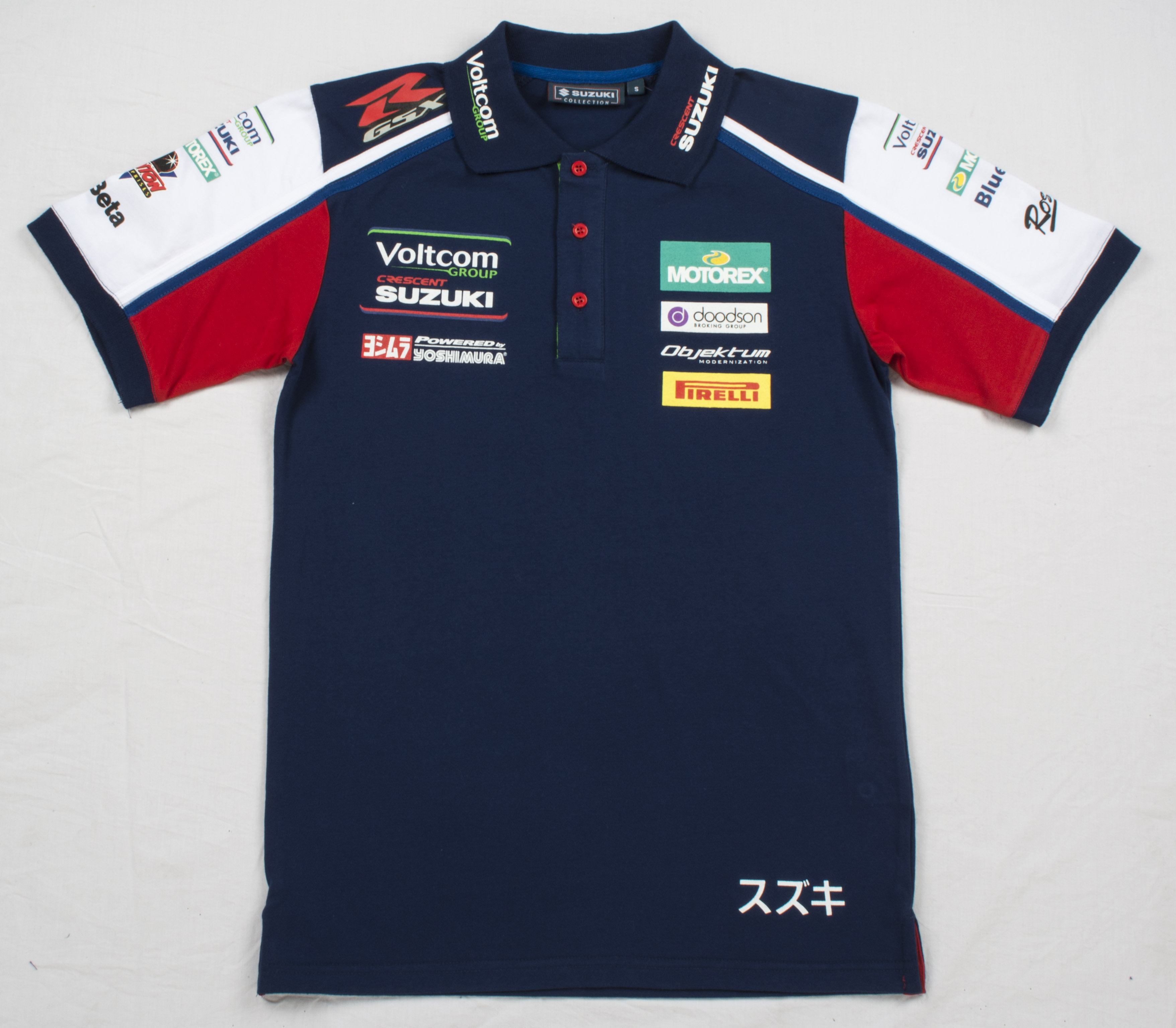 Genuine Suzuki Voltcom Crescent WSB 2014 Team Mens Polo Shirt Blue 60/% Cotton