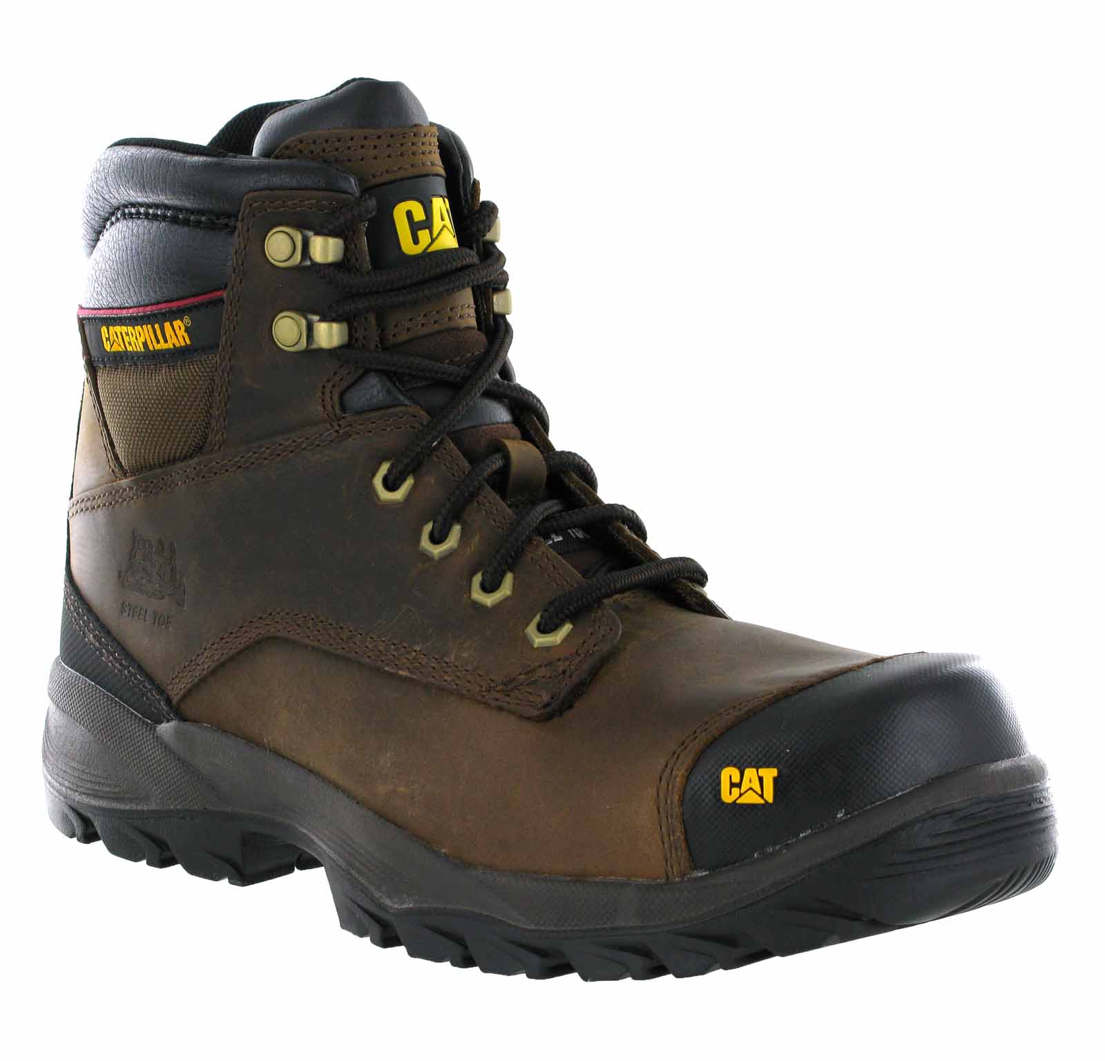 Mens Caterpillar Spiro Brown Leather Steel Toe Cap Work Safety Boots