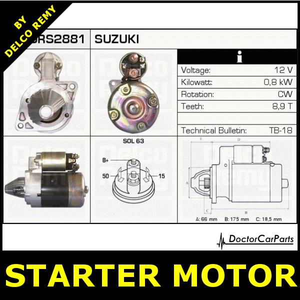 Starter Motor Suzuki Lj 80/Sj 410/Samurai DRS2881 eBay