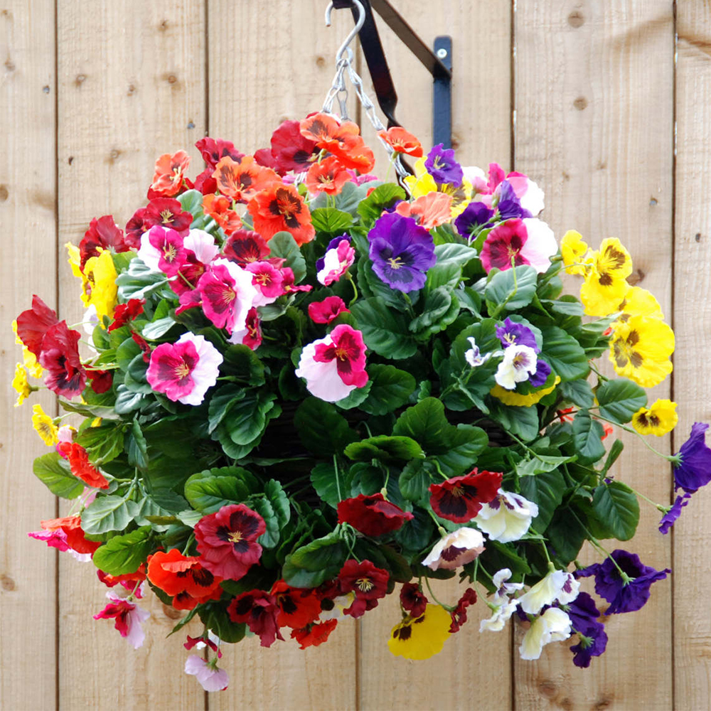 Artificial Silk Pansy Ball Hanging Basket Yellow, Red, Blue, Pink and White Pa eBay
