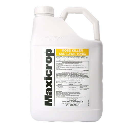 10L MAXICROP MOSS KILLER & LAWN TONIC ORGANIC SEAWEED FERTILISER GARDEN