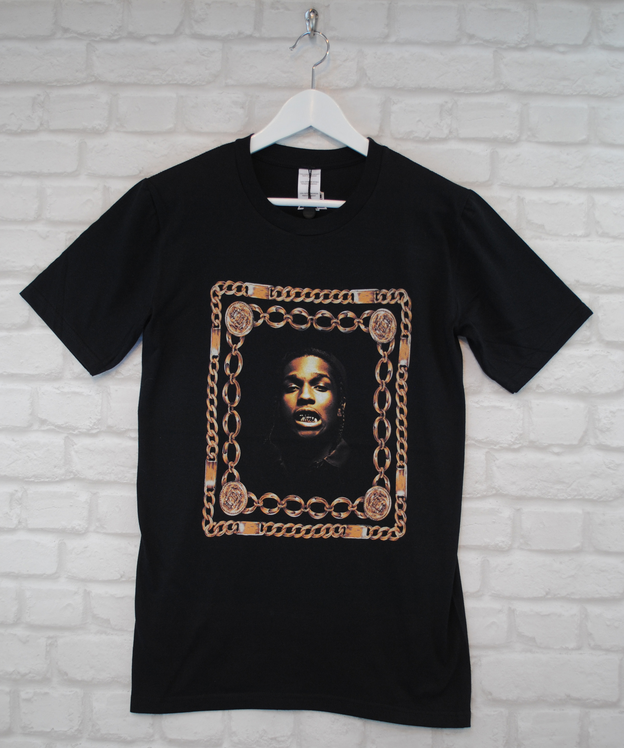 Actual Fact A$ap Asap Rocky Gold Chain Frame Black Rapper Crew Neck Tee 