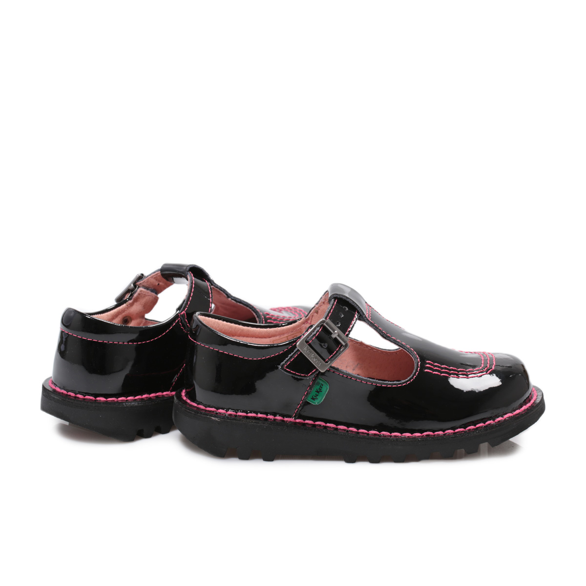 kickers kick t bar shoes black patent