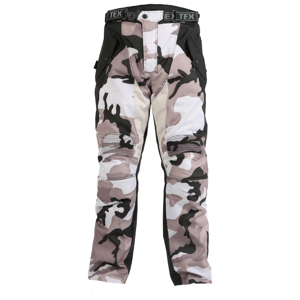 Grey White Camo Camouflage Motorcycle Trousers / Pants Waterproof