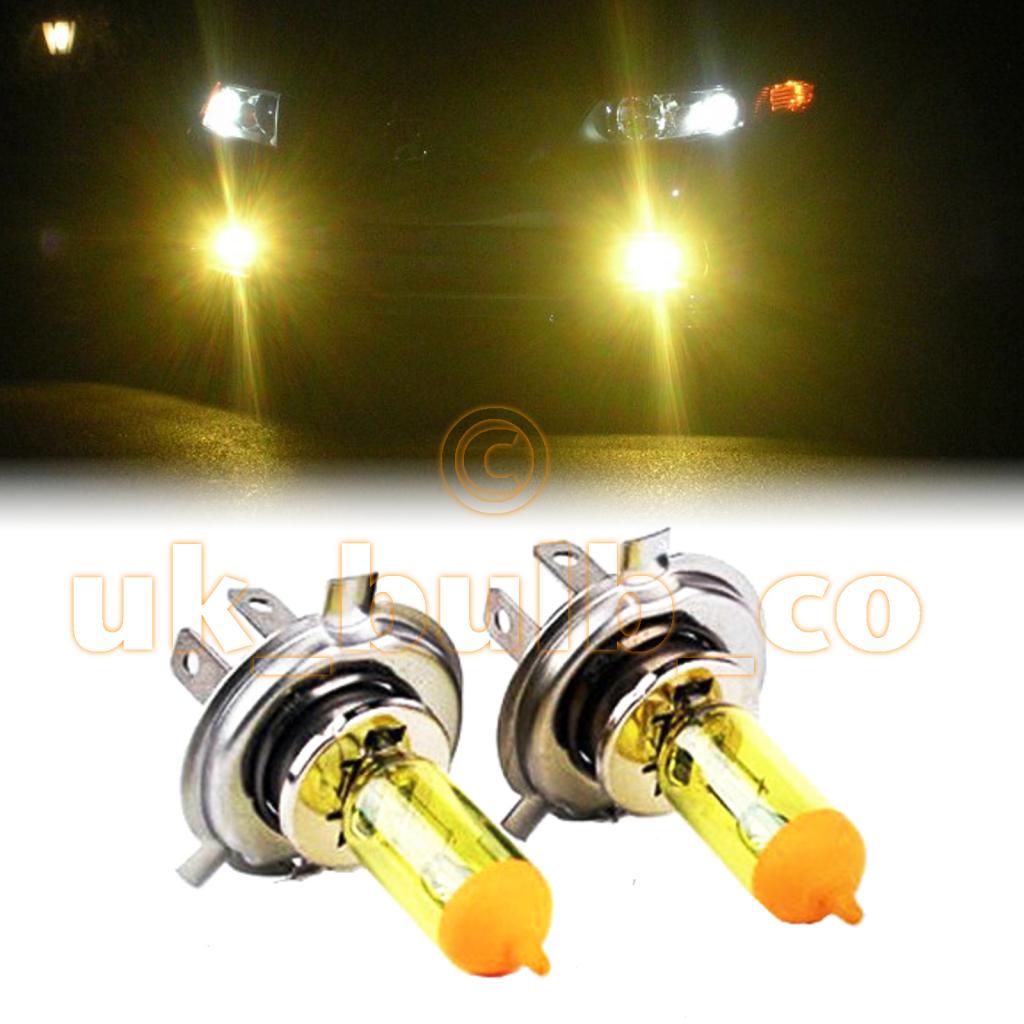 YELLOW XENON H4 HEADLIGHT LOW + HIGH BEAM BULBS TO FIT Fiat Grande