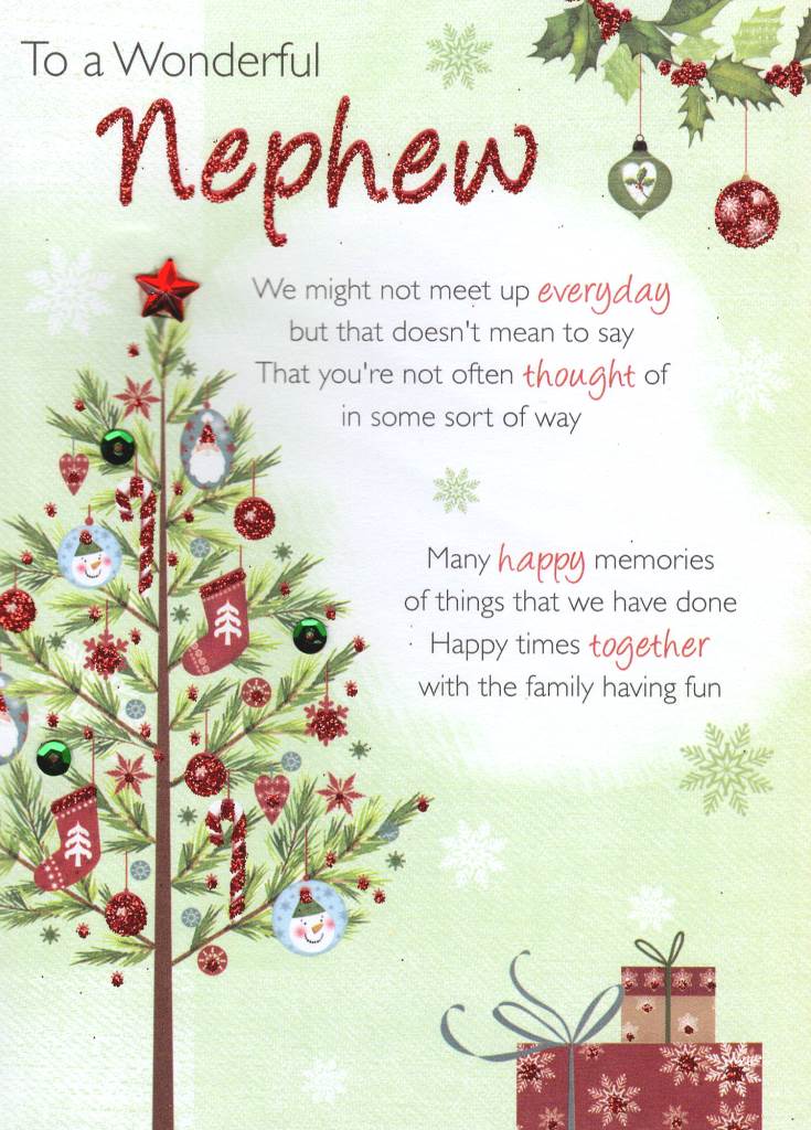 To A Wonderful Nephew Christmas Greeting Card Traditional Cards Lovely 
