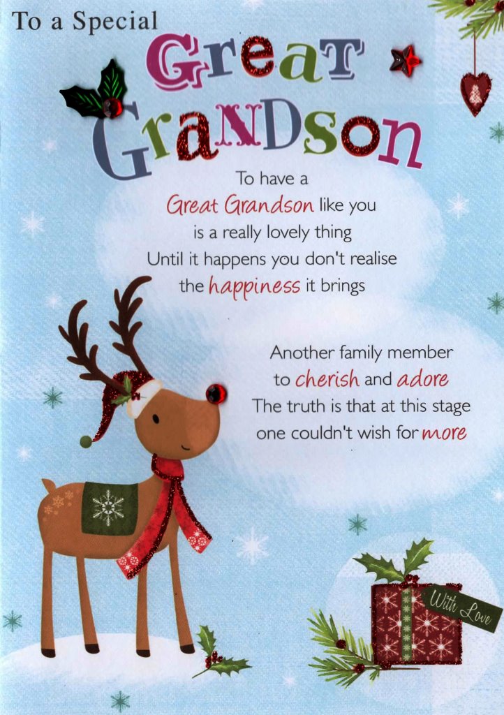 Special Great Grandson Christmas Greeting Card Traditional Cards Lovely 