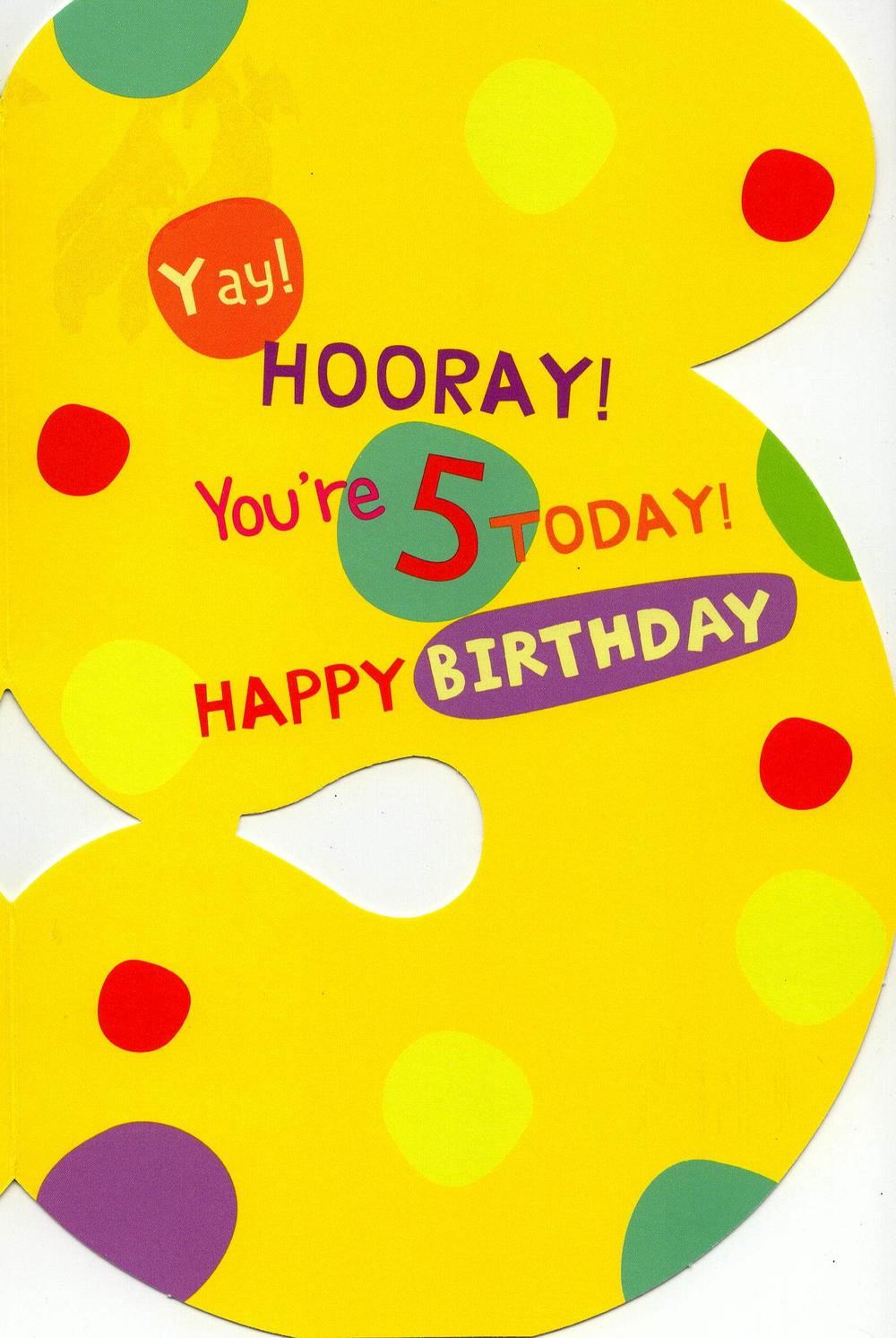 Childrens Happy 5th Birthday Greeting Card Cards Love Kates