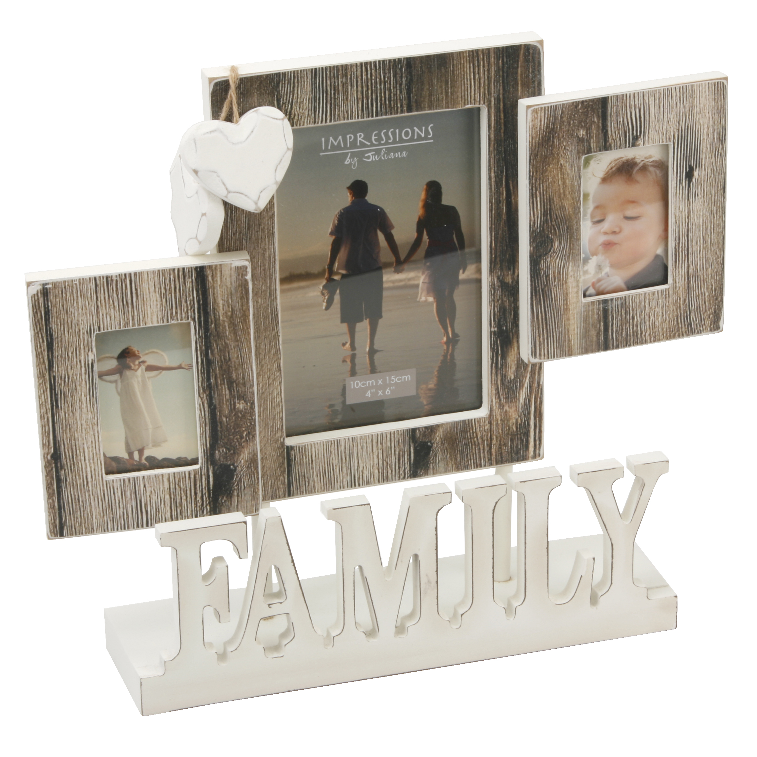 ' FAMILY ' DISTRESSED WOOD MULTI PHOTO FRAME 3 X PICTURES GIFT IDEAS