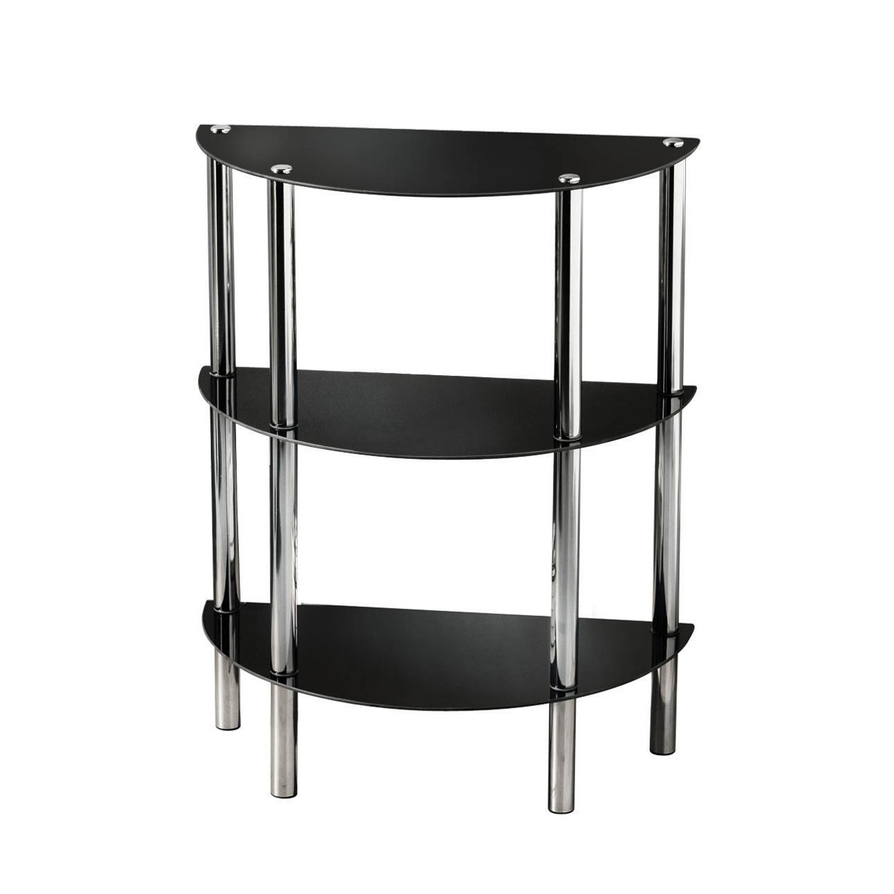 Half Moon Semi Circle Shelf Unit 3 Tier Glass Shelves Chrome Finish