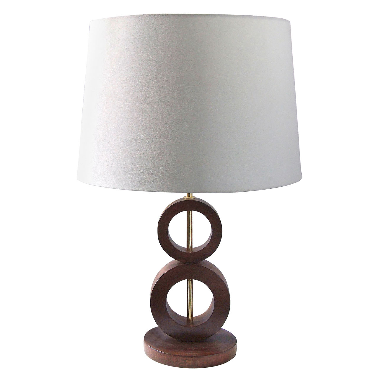 Stylish Wooden Circles detail Base Table Lamp Light, Mango Wood, Fabric Shade - Picture 2 of 2