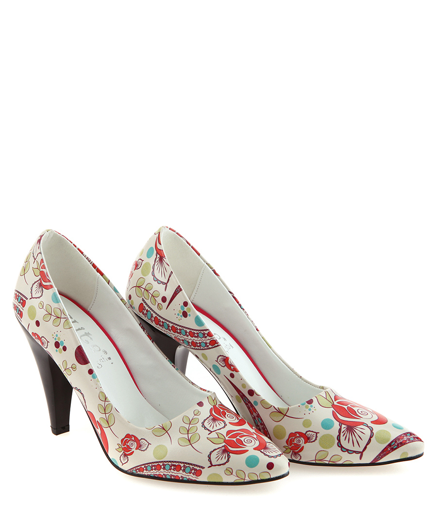 GOBY Womens Multi Coloured Floral Printed Leather Court