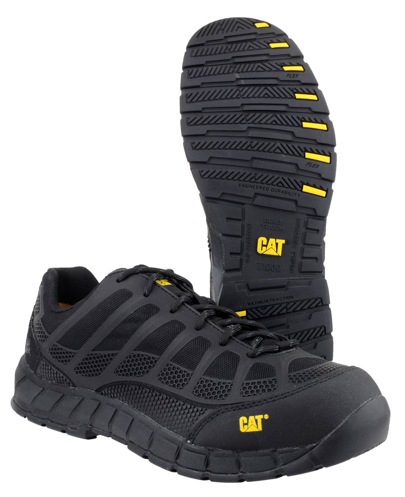 cat streamline black leather safety trainers