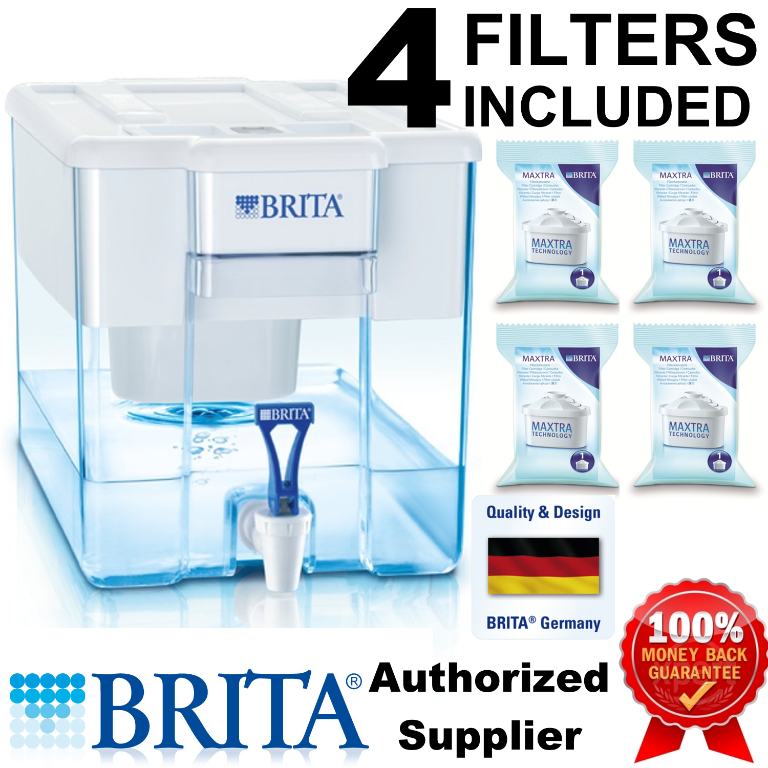 Brita XXL Optimax Cool Fridge/Counter Water Filter 8.5L White + 4