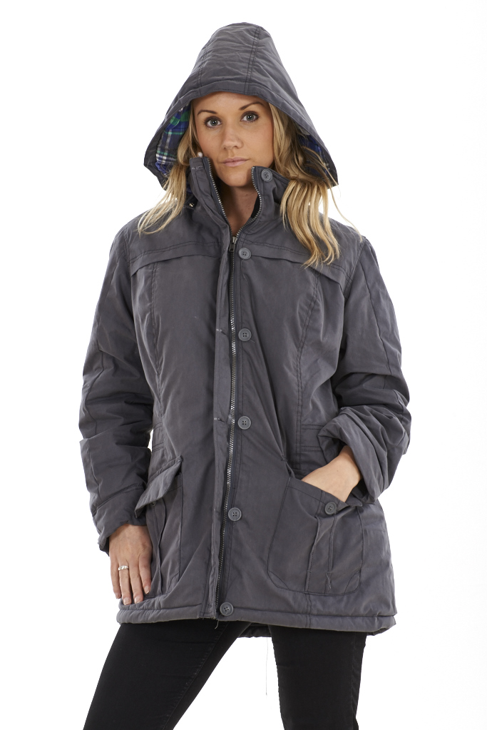 Ladies Lined Winter Coat Womens Outerwear Grey Zip Parka Hooded Plus