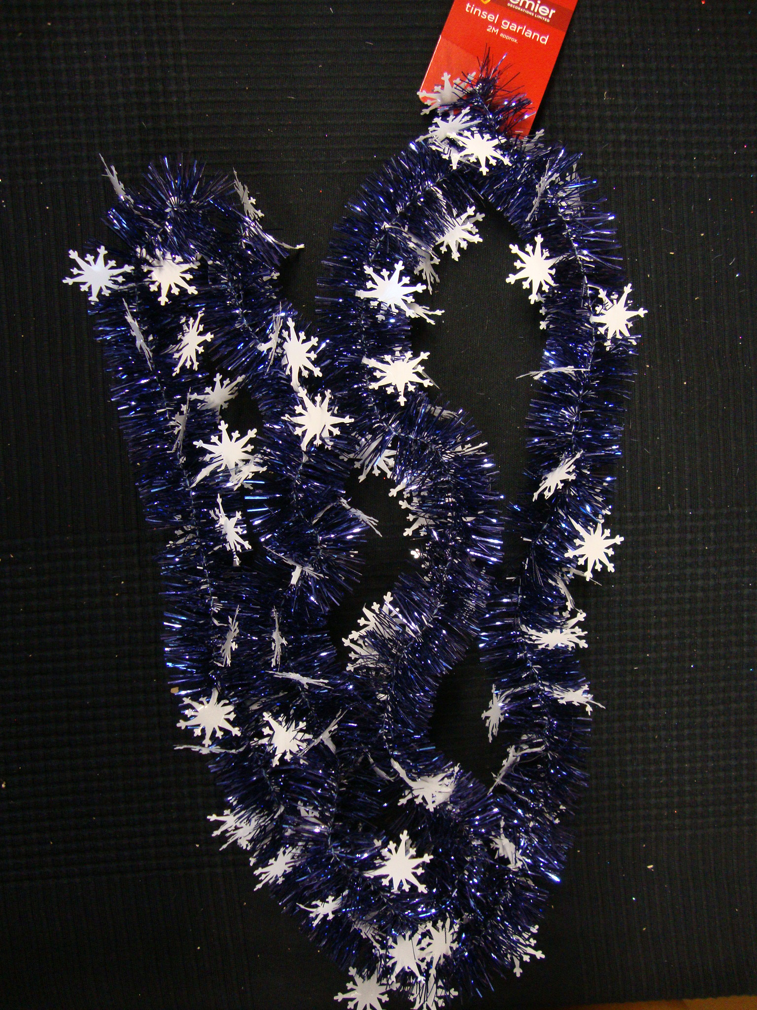 Midnight Blue Snowstorm Snowflakes Christmas Tinsel Garland Tree