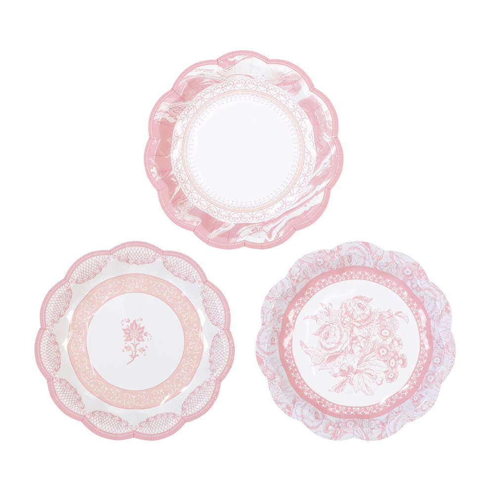 12 x Vintage Style Paper Plates Vintage Pink Rose Pretty Tea Party