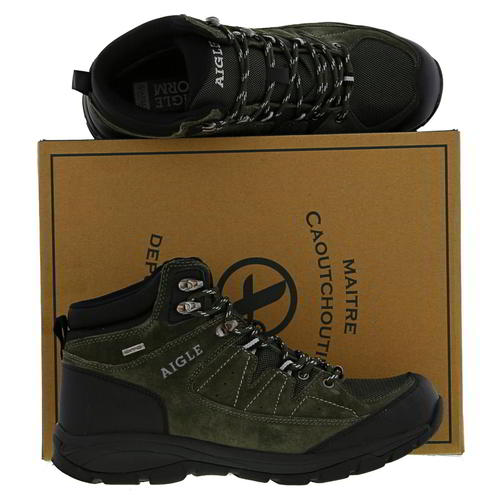 Aigle Mens Waterproof Walking Boots Vedur Mid Green Hiking Shoes Size 8-11