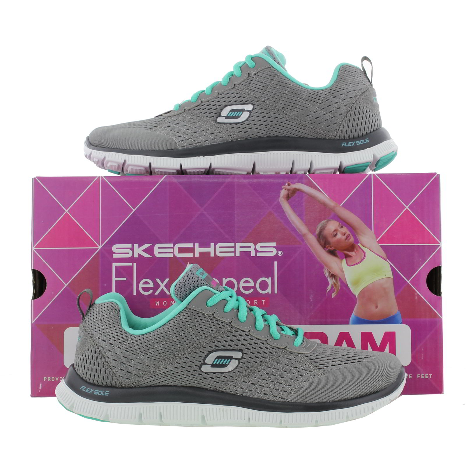 Skechers Flex Appeal Obvious Choice Womens Grey Walking Fittness Shoes Size 3-4 | eBay