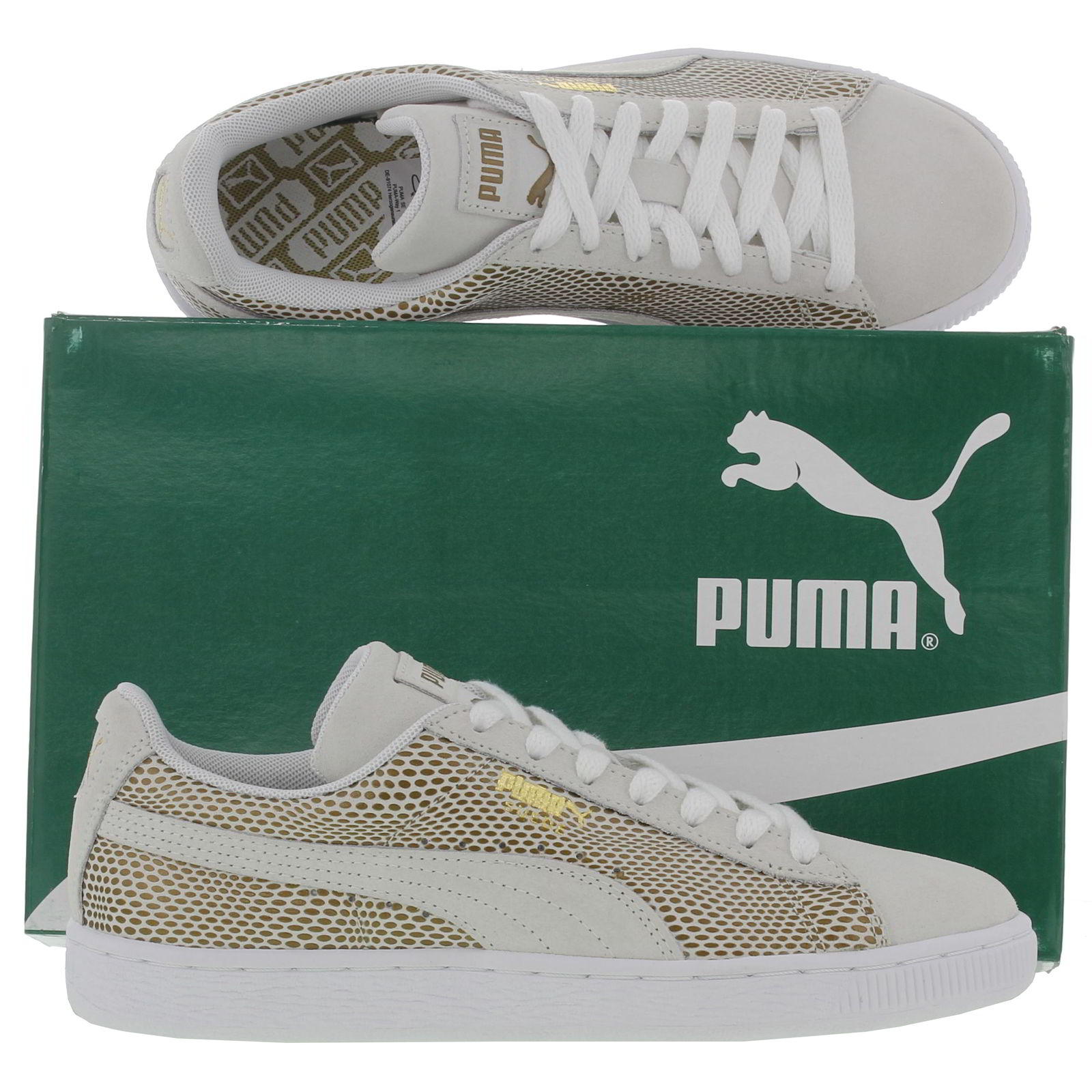 white and gold puma handbag