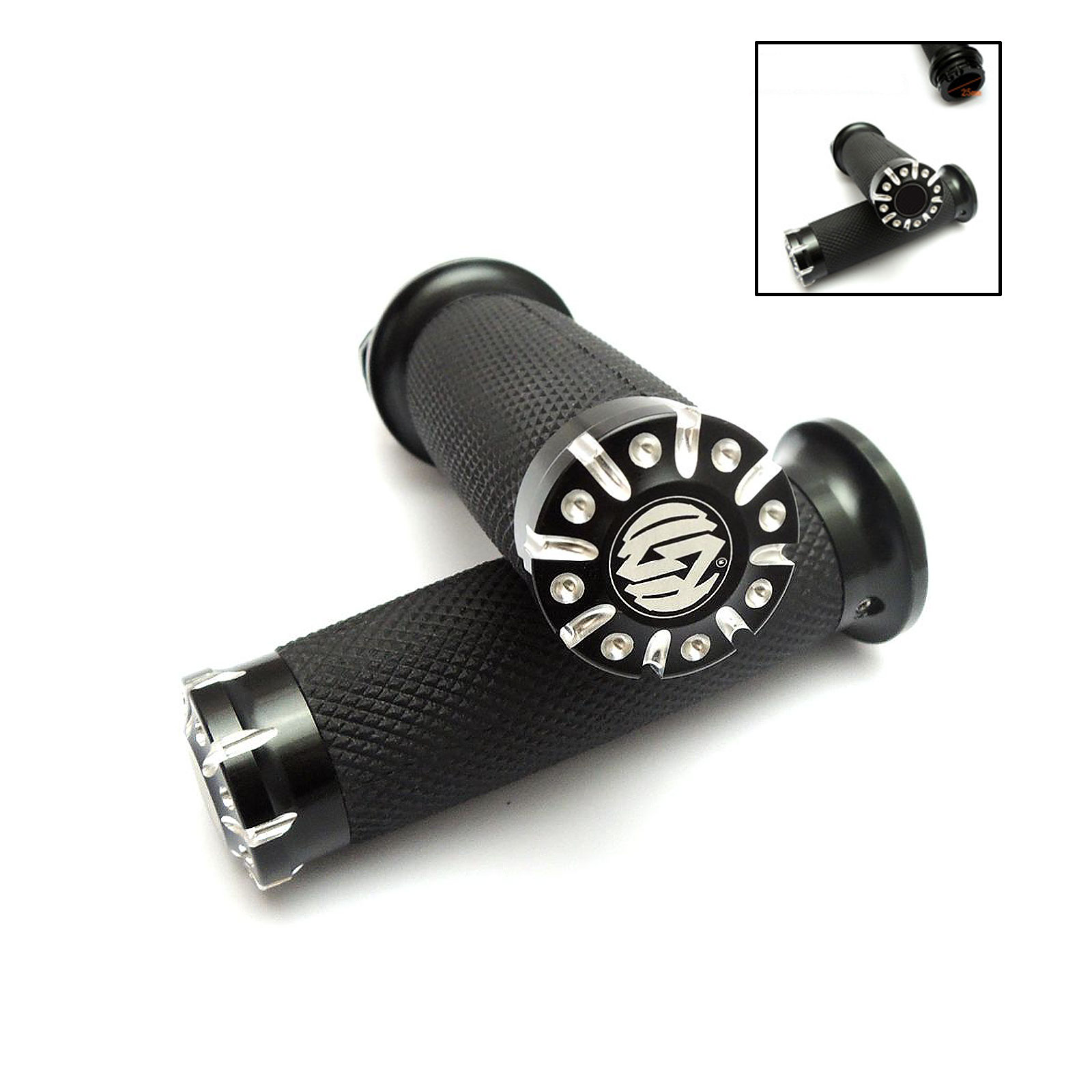 HarleyDavidson Motorcycle Handlebar Billet Grips Pair Black Alloy 1