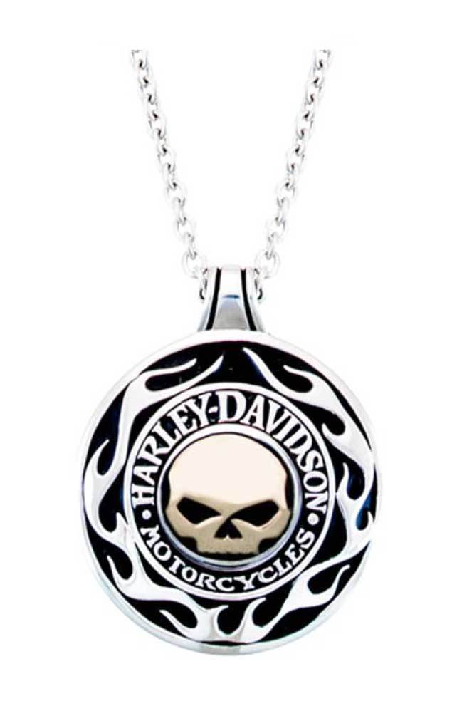 Harley Davidson Mens Silver Flames 24k Gold Skull Necklace 22in eBay